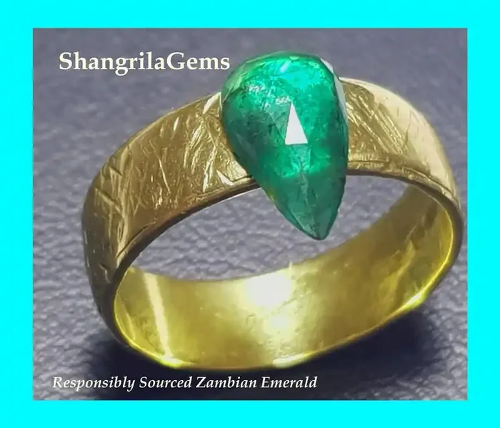 1.28ct 10.8mm Rose cut drop shape Emerald from Zambia