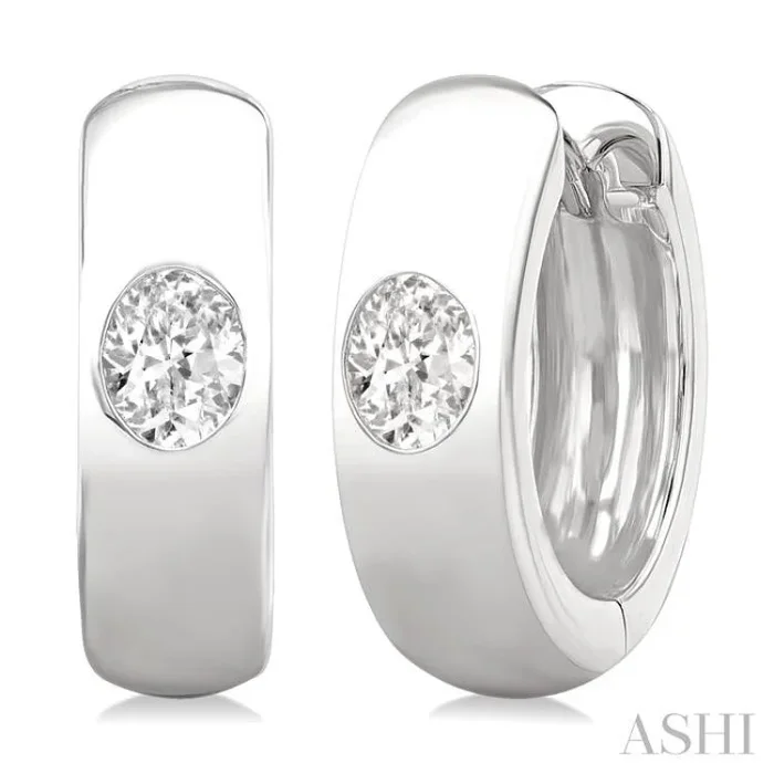 1/3 ctw Bezel Set Oval Cut Diamond Fashion Huggie Earrings in 14K White Gold