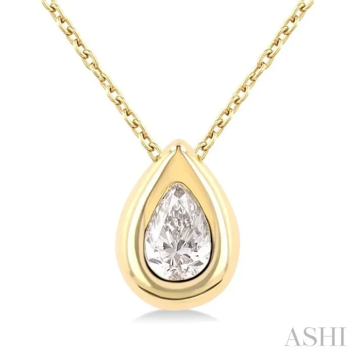 1/3 Ctw Bezel Set Pear Cut Diamond Bubble Fashion Pendant With Chain in 14K Yellow Gold