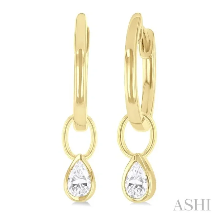 1/3 ctw Bezel Set Pear Cut Diamond Huggie Earrings in 10K Yellow Gold