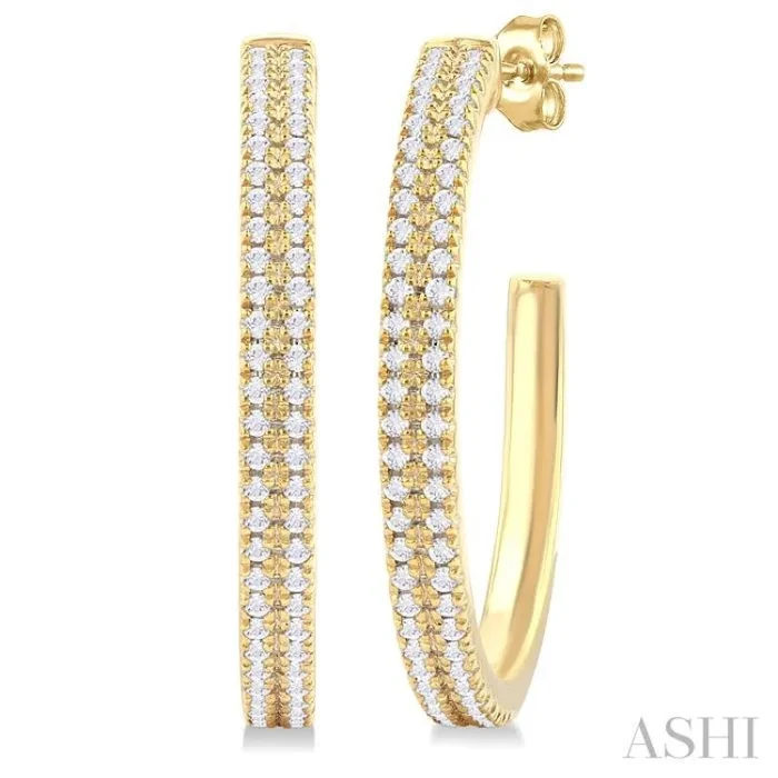 1/3 Ctw Double Row Round Cut Diamond Fashion Half Hoop Earring in 10K Yellow Gold