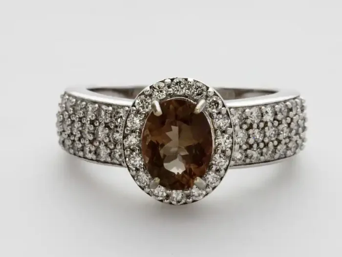 1.3ct Rootbeer Sunstone, White Gold Ring with Diamonds (S1830R)