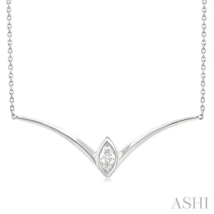 1/4 Ctw Chevron Bezel Marquise Cut Diamond Necklace in 14K White Gold