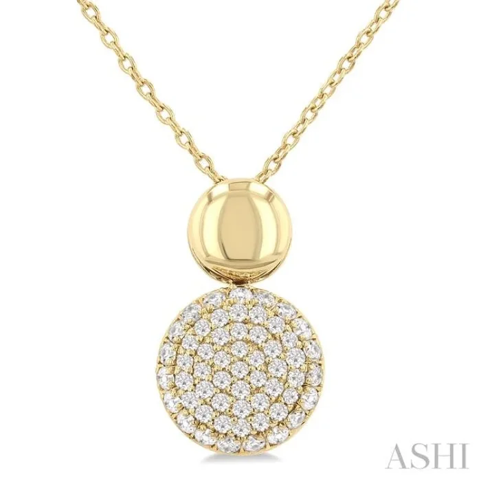 1/4 Ctw Circular Mount Pave Set Single Cut Diamond Fashion Pendant With Chain in 10K Yellow Gold