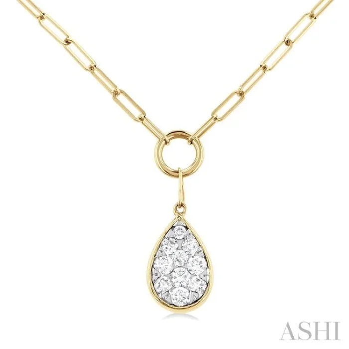 1/4 Ctw Lovebright Pear Shape Round Cut Diamond Paperclip Necklace in 14K Yellow & White Gold