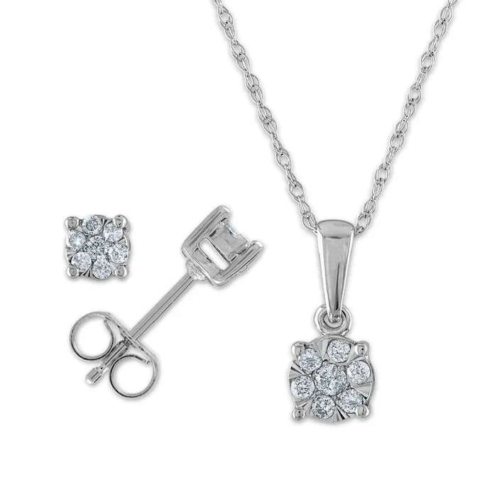 1/4 CTW Natural Diamond Earrings and Pendant Box Set in 10KT White Gold