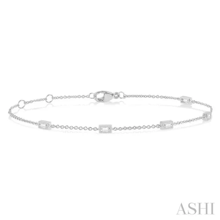 1/4 ctw Petite Baguette Diamond Station Bracelet in 10K White Gold