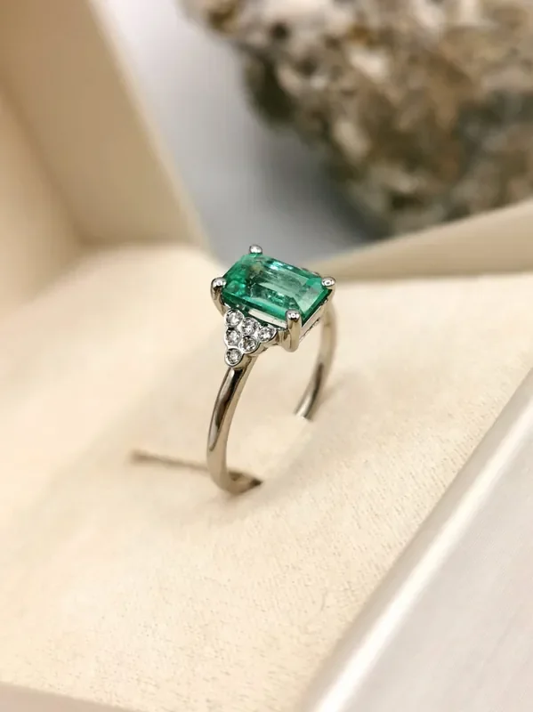 1,40ct 41/76 Colombian Emerald 18k Solid Gold Ring with Diamonds Colombian