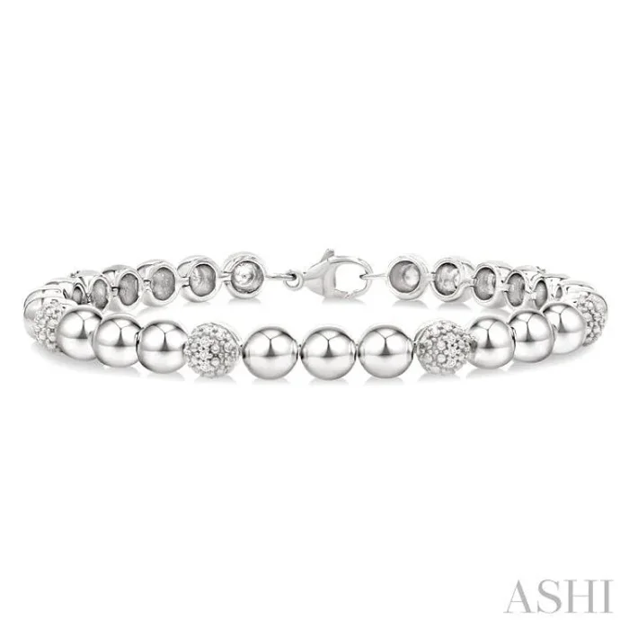 1/5 Ctw Bold Bead Design Single Cut Diamond Fashion Bracelet in Sterling Silver