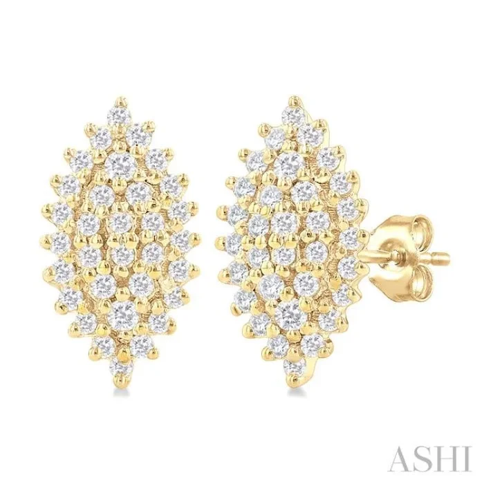 1/5 ctw Petite Marquise Shape Round Cut Diamond Cluster Fashion Stud Earring in 10K Yellow Gold