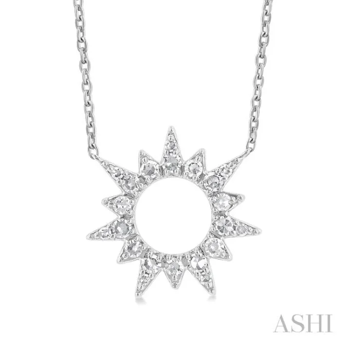 1/5 Ctw Sunburst Round Cut Diamond Fashion Pendant With Chain in 10K White Gold
