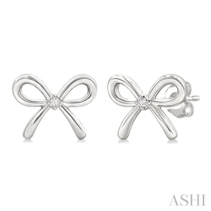 1/50 Ctw Bow Round Cut Diamond Fashion Earrings in Sterling Silver