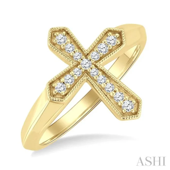 1/6 Ctw Cross Round Cut Diamond Fashion Petite Ring in 10K Yellow Gold