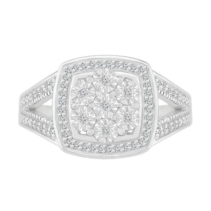 1/6 CTW Diamond Cluster Cushion Shaped Ring in Sterling Silver