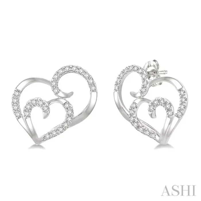 1/6 ctw Double Heart Round Cut Diamond Earrings in 10K White Gold