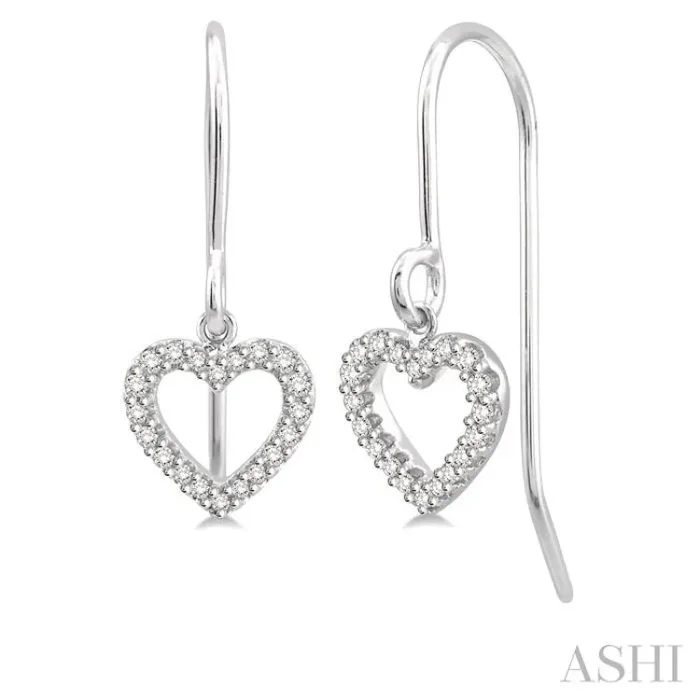 1/6 ctw Hollow Cut Heart Charm Round Cut Diamond Petite Earrings in 10K White Gold