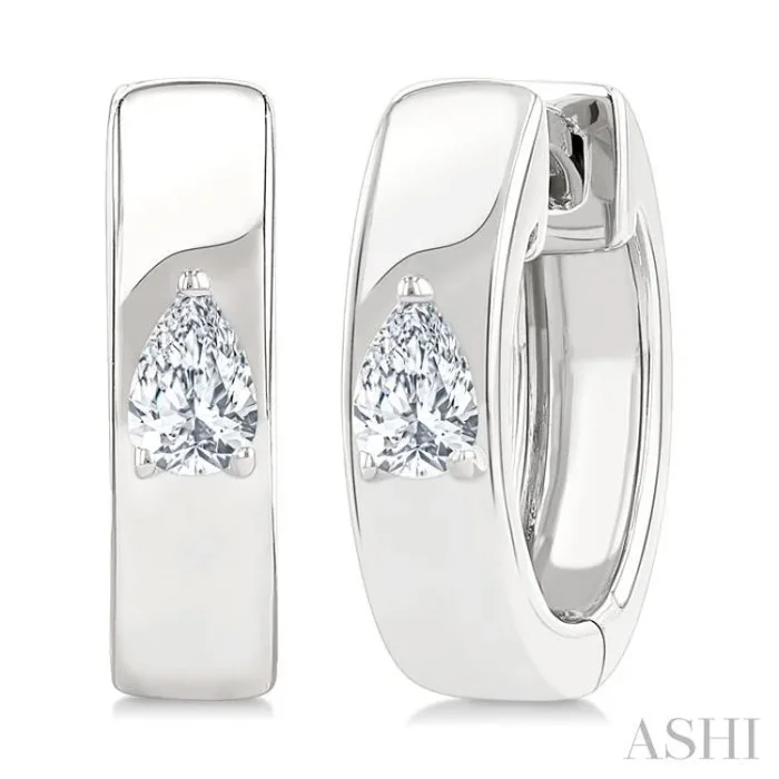 1/6 Ctw Pear Shape Diamond Petite Huggie Earrings in 10K White Gold