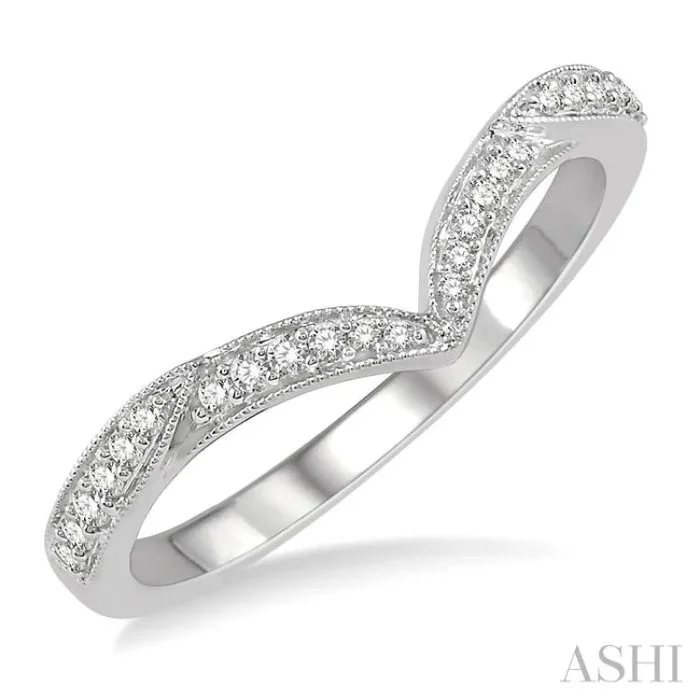 1/6 ctw V-Shape Center Round Cut Diamond Wedding Band in 14K White Gold