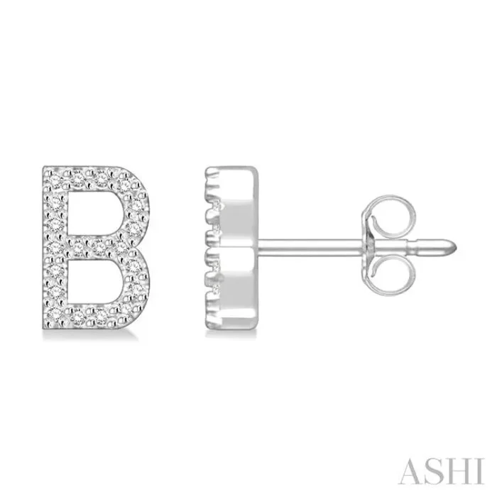 1/8 Ctw Initial ‘B’ Single Cut Diamond Earrings in 10K White Gold