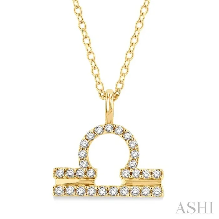 1/8 Ctw Libra Round Cut Diamond Zodiac Pendant With Chain in 14K Yellow Gold