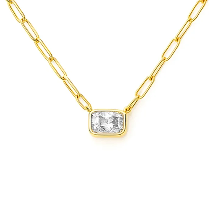 1.90ct G SI 14kt Yellow Gold Radiant Cut Diamond Pendant Necklace 18″ Long