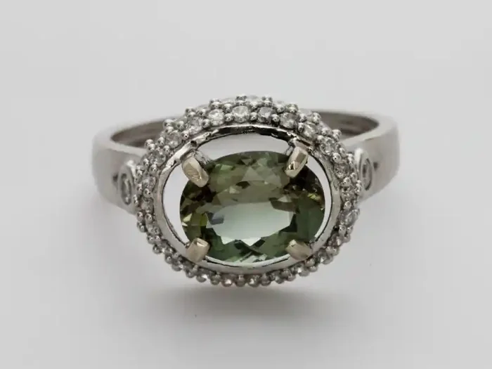 1.9ct Green Sunstone, White Gold Ring with Diamonds (S1168R)