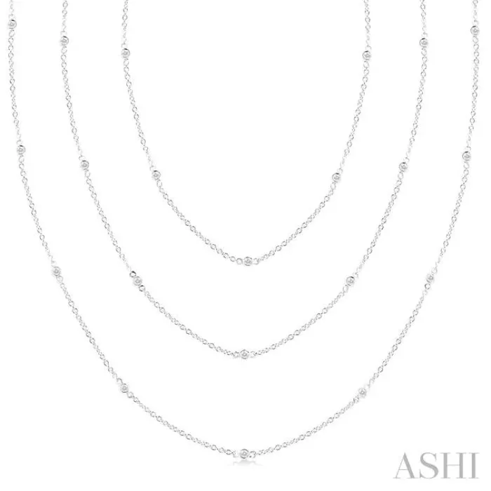 1 Ctw Bezel Set Round Cut Diamond 60-Inch Long Station Necklace in 14K White Gold