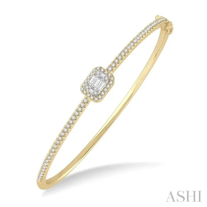 1 Ctw Emerald Shape Fusion Baguette and Round Cut Diamond Stackable Bangle in 14K Yellow and White Gold