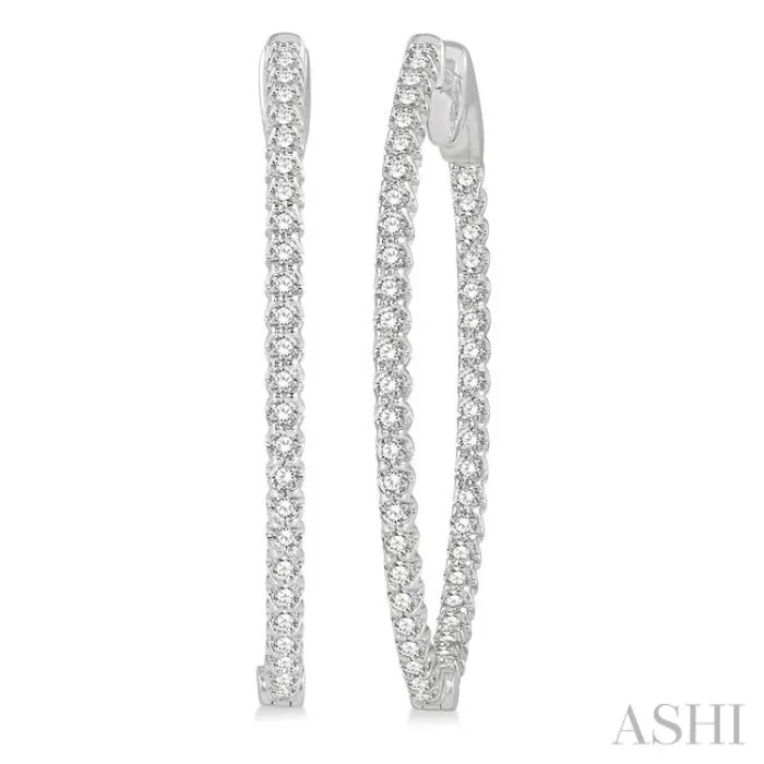 1 ctw Inside-Out Round Cut Diamond Oval Shape Hoop Earrings in 14K White Gold