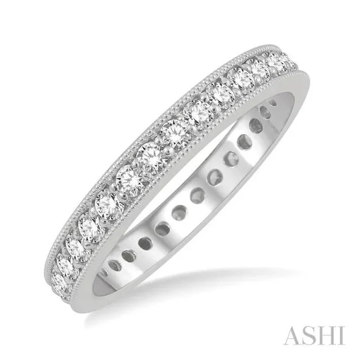 1 Ctw Milgrain Bordered Round Cut Diamond Eternity Wedding Band in 14K White Gold