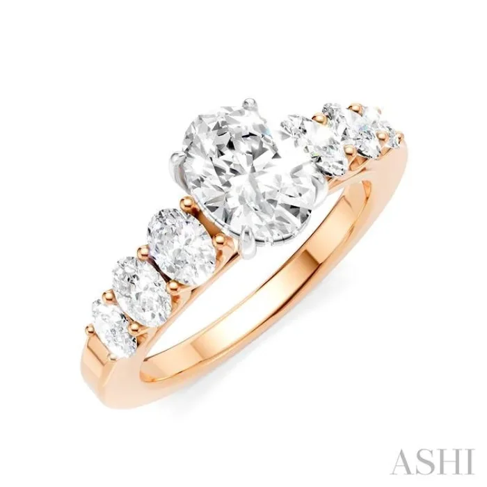 1 Ctw Oval Shape Oval and Round Cut Diamond Semi-Mount Engagement Ring in 14K Rose and White Gold