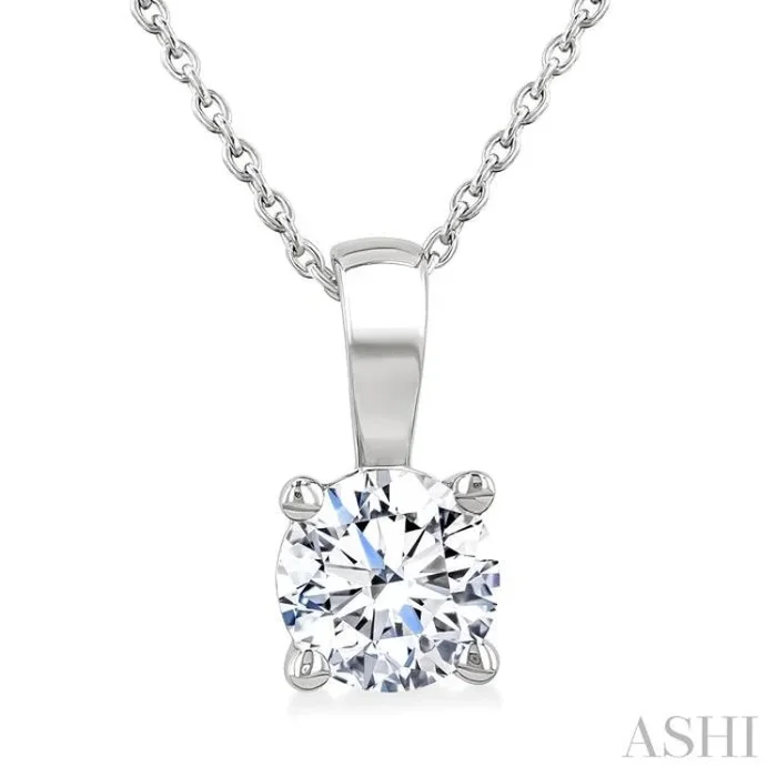 1 Ctw Prong Set Round Cut Diamond Solitaire Pendant With Chain in 14K White Gold