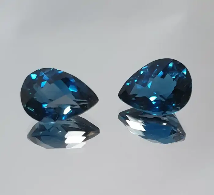 1 Pair Faceted Drops 13.4ct London Blue Topaz 13.5×9.7mm (SKU 103)