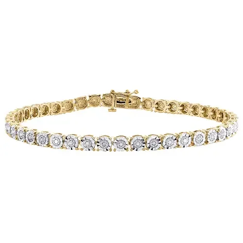 1 Row Diamond Tennis Bracelet Miracle Set 8.25″ Yellow Sterling Silver 3/4 CT.
