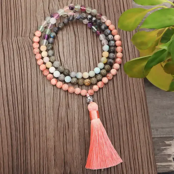 108 Mala Beads Fluorite Black Glitter Stone Protection Tassel Bracelet (Extra 30% Off USE CODE FS30)