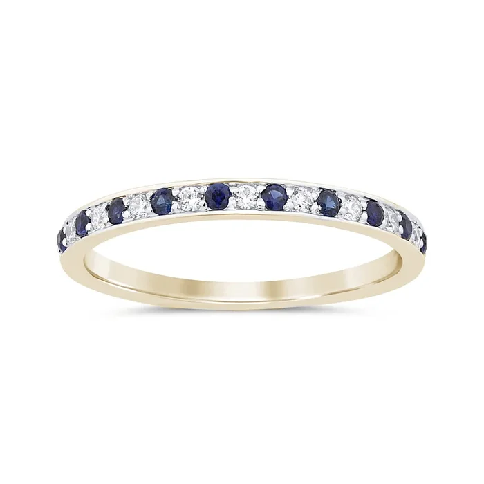 .10ct, .15ct G SI 14K Yellow Gold Diamond Blue Sapphire Gemstone Band Ring Size 6.5