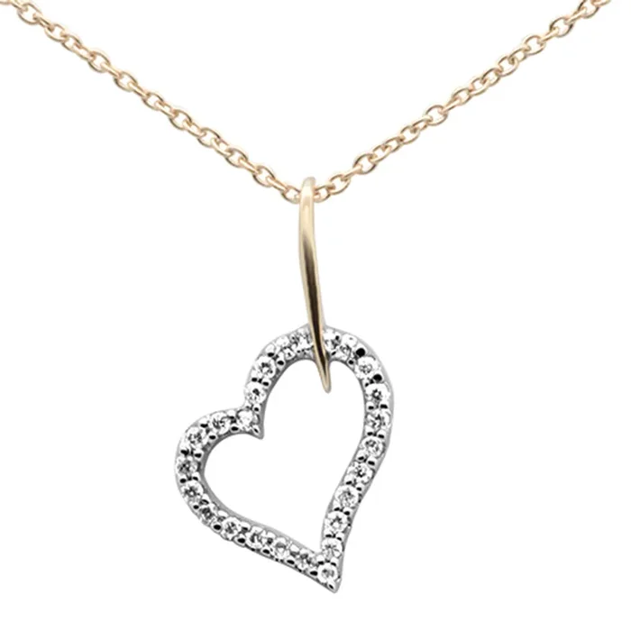 .10ct G SI 14K Yellow Gold Diamond Hear Pendant Necklace 18″ Long