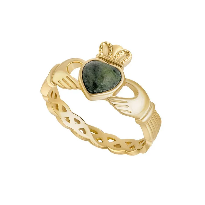 10K Gold Connemara Marble Celtic Claddagh Ring