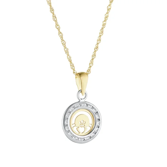 10K Gold Small Round Cz Claddagh Pendant