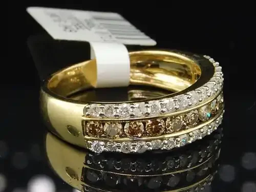 10K LADIES YELLOW GOLD Champagne BROWN DIAMOND ENGAGEMENT RING WEDDING BAND SET
