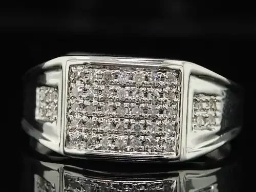 10K MENS WHITE GOLD .27CT DIAMOND FLAT FACE PINKY RING