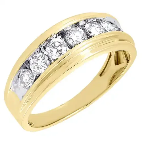 10K Mens Yellow Gold 7 Stone Diamond Engagement Ring Wedding Band 1 ctw. 8.5mm