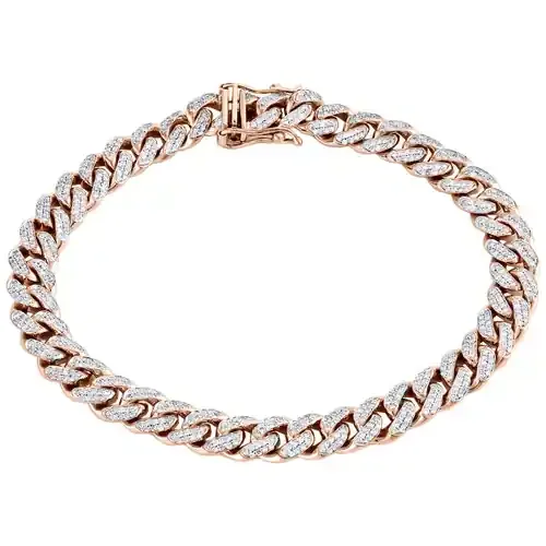 10K Rose Gold 8.50mm Solid Miami Cuban Link 9″ Genuine Diamond Bracelet 3.16 CT.