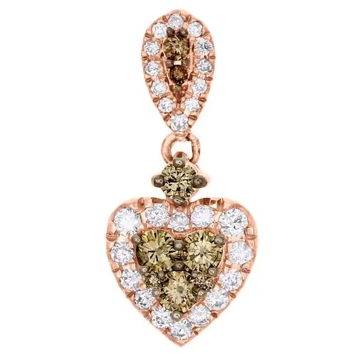 10K Rose Gold Brown Diamond Heart Pendant Halo Necklace 0.50 CT.
