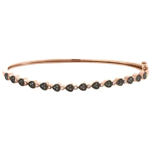 10K Rose Gold Brown Diamond Milgrain Heart Bangle Hinged Bracelet 7″ 0.33 CT.