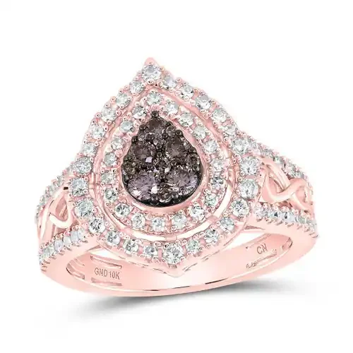 10K Rose Gold Brown Diamond Women‘s Infinity & Double Teardrop Halo Ring 7/8 CT