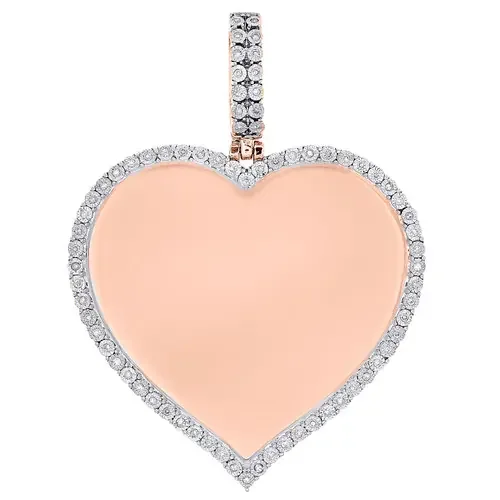 10K Rose Gold Diamond Heart Shape Memory Picture Frame Women‘s Pendant 0.20 Ct.