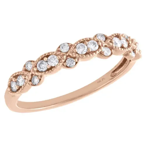 10K Rose Gold Diamond Teardrop Milgrain Edge Stackable Right Hand Ring 1/4 Ct.