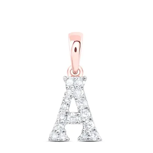 10K Rose Gold Diamond Women‘s Block Font Initial A Mini Letter Pendant 1/10 CT