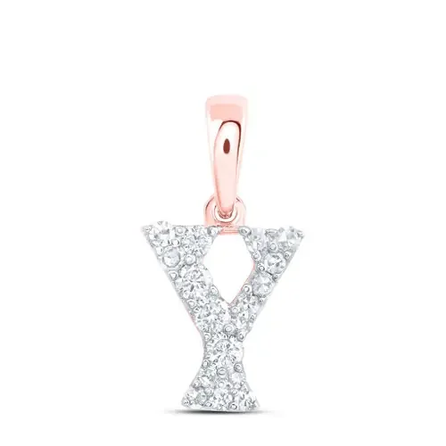 10K Rose Gold Diamond Women‘s Block Font Initial Y Mini Letter Pendant 1/8 CT